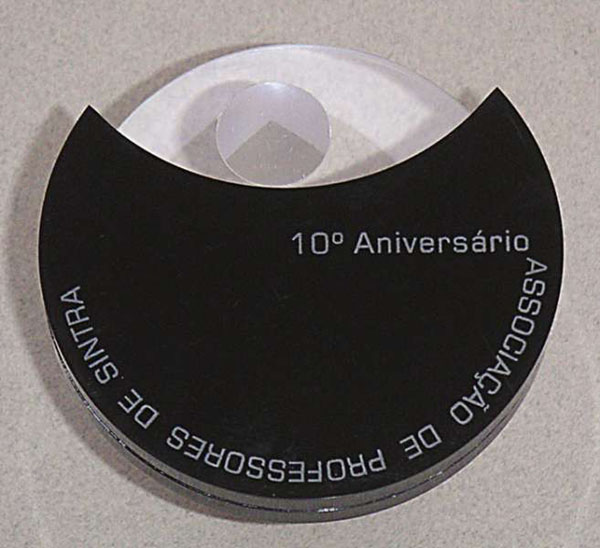 10th Anniversary APS (Sintra teachers association), stainless steel, acrylic, 80 x 80 x 0.6 mm, constructed, 2003 (prototype)
