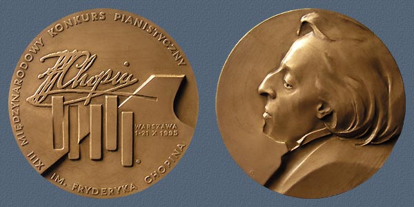 XIII INTERNATIONAL F. CHOPIN PIANO COMPETITION (medal-prize),struck tombac, 70 mm, 1995
Keywords: contemporary