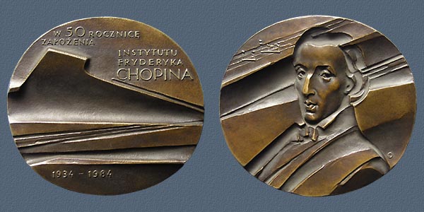 50th ANNIVERSARY OF THE F. CHOPIN INSTITUTE IN WARSAW, cast bronze, 100x100 mm, 1984
Keywords: contemporary