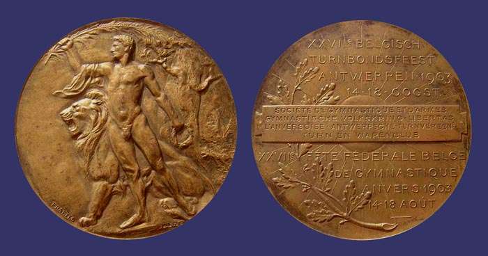 Gymnastics Medal, 1903
Possibly by F. Baetes
Keywords: Baetes lion sports