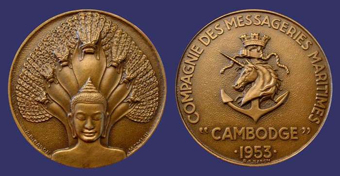 Cambodge, Ship Medal, 1953
[b]From the collection of John Birks[/b]
Keywords: Roger Baron ship_medal ship buddha cambodia asia