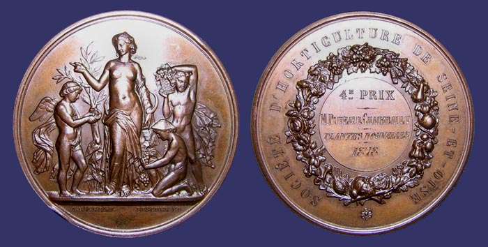 Agriculture, Seine-et-Oise Horticulture Society Award Medal, 1878
[b]From the collection of Mark Kaiser[/b]

Reverse by Auguste Bescher
