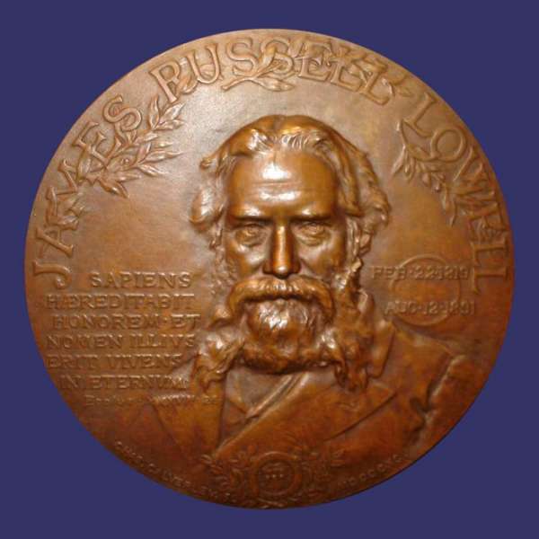 New England Poet James Russel Lowell, Grolier Club Plaque, 172 mm, uniface, 1896

