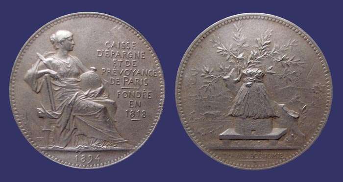 Caisse d'Epargne et de Prvoyance de Paris (Savings Bank of Paris), 1894
[b]Photo by John Birks[/b]

Silver, 31 mm, 13 g
Keywords: sold