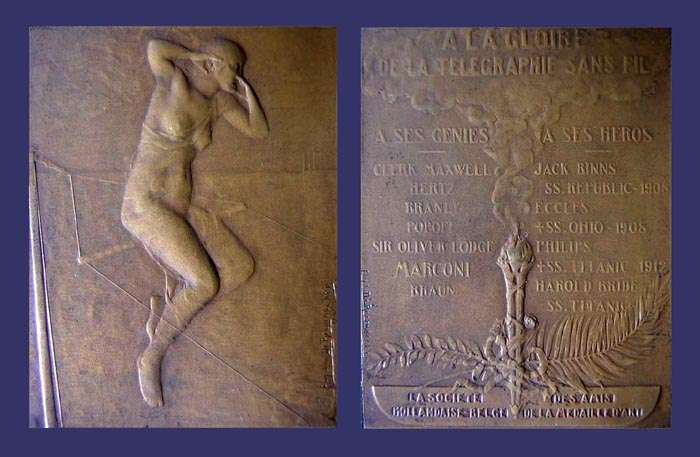A la Gloire de la Telgraphie Sans Fil, La Societe Hollandaise Belge des amis de la Medaille d'Art, 1912
Keywords: female