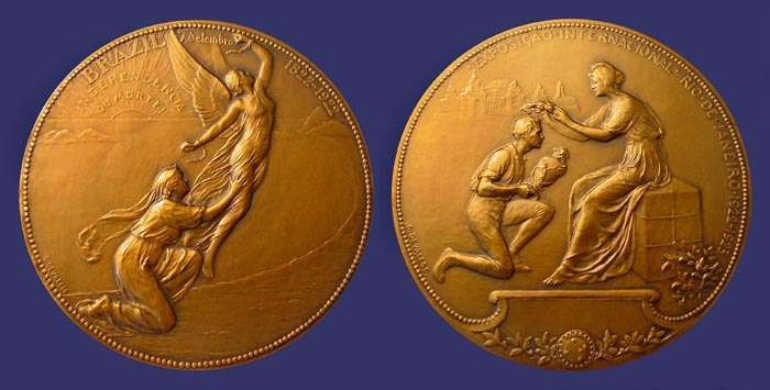 Devreese, Godefroid, Centenary of Brazil Independence, 1922 - International Exposition, Rio Janeiro, 1922-23
Bronze, 75 mm, 118 g

Medal box reads: "Diploma Commemorative Especial 198" (Special Diplomatic Commemorative No. 198)
Keywords: favorites