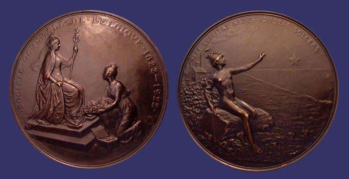 Socit Gnrale de Belgique, 1922
[b]Photo by John Birks[/b]

This medal commemorates the 100th anniversary of the Socit Gnrale de Belgique, one of the largest companies that ever existed in Belgium. It was founded in 1822 by William I, and existed until 2003, when its then sole shareholder, Suez Lyonnaise des Eaux, merged it with Tractebel to form SUEZ-TRACTEBEL. King William I of the Netherlands, founded the company in 1822 under the name Algemeene Nederlandsche Maatschappij ter Begunstiging van de Volksvlijt, a company that had the goal of increasing the welfare of the country. After the Belgian Revolution of 1830, the company became Belgian, under the French name Socit Gnrale de Belgique. It then served until 1850 as the National Bank of Belgium. In the years before the Second World War, the company invested in roads, railroads and canals. It was also the main operation in the Belgian colonies, like in the Belgian Congo. After the 1929 Crash, the company split off its banking segment (1934), becoming the Generale Bank (now Fortis), but remained its largest stockholder. Starting in the end of the 1980s, the SUEZ company started to obtain a large portion of the Socit Gnrale's stock, which resulted in the full take-over of the company in 1998, by Suez Lyonnaise des Eaux.
Keywords: sold