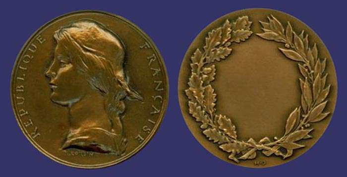 Marianne, Award Medal, 1890
[b]From the collection of Mark Kaiser[/b]

1982 Restrike of this medal designed in 1890; Reverse by Henri Dubois


