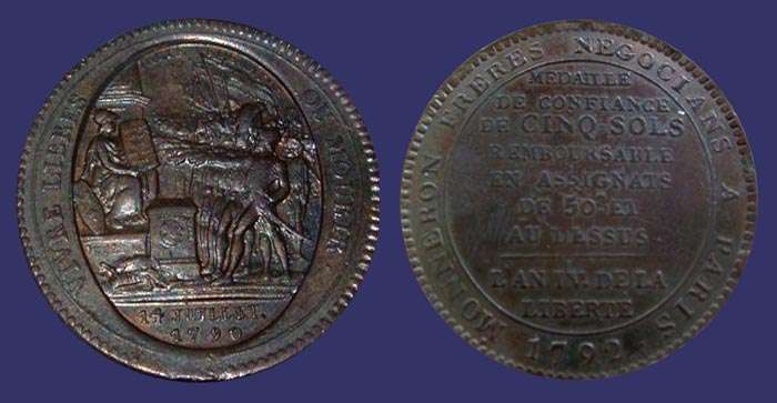 Monneron Frres "Medaille de Confiance de Cinq Sols", Medal/Coin, 1792
[b]From the collection of Mark Kaiser[/b]
