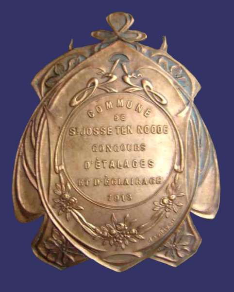 St. Josse Ten Noode Storefront Display Award Medal, 1913, Reverse
From the collection of Mark Kaiser
Keywords: art nouveau
