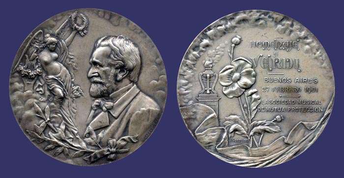 Verdi, Buenos Aires Musical Society, 1901
Obverse by M. Gasals
