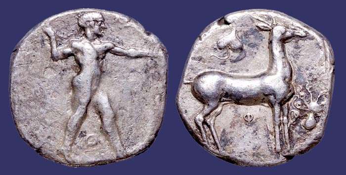 Greece, Kaulona Bruttium, Silver, 425-390 BC
Keywords: gay nude male