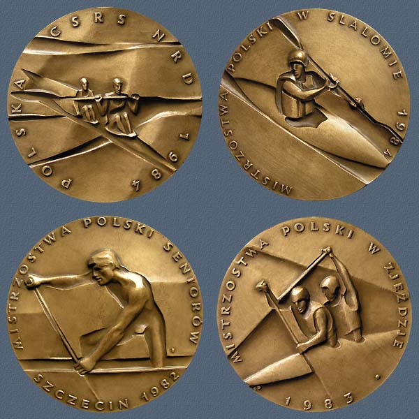 KAYAK CHAMPIONSHIPS (prize medals), obverses, struck tombac, 60 mm, 1982, 1983, 1984
Keywords: contemporary