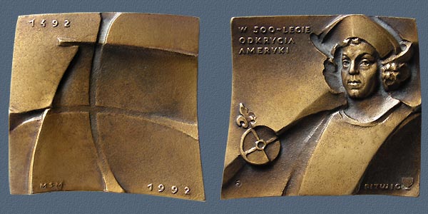 THE 500th ANNIVERSARY OF DISCOVERING AMERICA, cast bronze, 73x79 mm, 1992
Keywords: contemporary