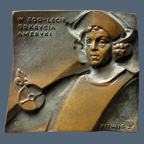 THE 500th ANNIVERSARY OF DISCOVERING AMERICA, cast bronze, 73x79 mm, 1992, Obverse
Keywords: contemporary