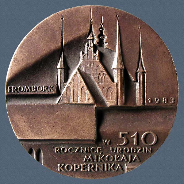 510th ANNIVERSARY OF M. KOPERNIKS BIRTH, cast bronze, 90 mm,  1983, Reverse
Keywords: contemporary