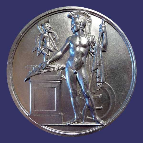 Lagrange, Jean, Triumphant Warriors Place a Palm on the Altar of Minerva, Grand Prize of Rome for the Engravure of Medals, 1860, Obverse
Keywords: birks_nude_male