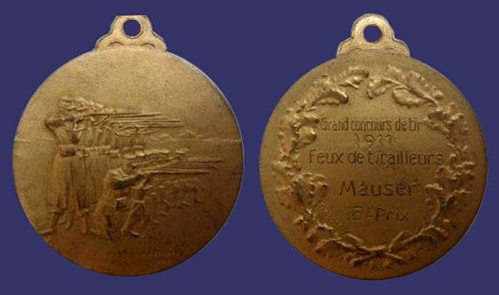 Feux de Tirailleurs Mauser, Shooting Medal, 1910
[b]From the collection of Mark Kaiser[/b]

Designed in 1910, awarded in 1911
