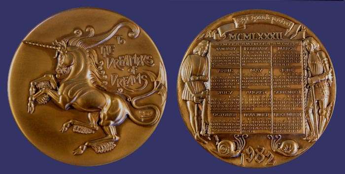 1982, Medallic Art Company, Marcel Jovine, To the Dreamer of Dreams
[b]From the collection of John Birks[/b]
