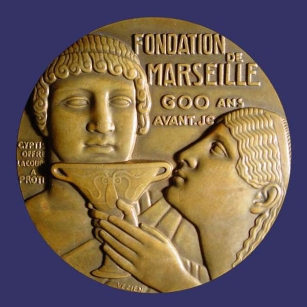 XXV Anniversary International Fair of Marseilles, Version of "Fondation de Marseilles (600 BC)" Medal (d'aprs P. Puget), 1949, Obverse
From the collection of John Birks
