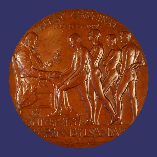 McKenzie, R. Tait, Relay Carnival, University of Pennsylvania, 1925
Bronze medal portion of plaque is 8 inch (20 cm)

Attribution:  High School Mile Relay 1938
Keywords: birks_nude_male
