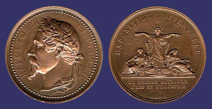 Paris Universal Exposition Medal, 1855
[b]From the collection of Mark Kaiser[/b]

Reverse by Armand Auguste Caqu
