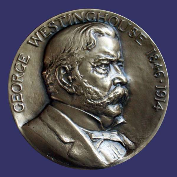 Quattrocchi, Edmondo, New York University Hall of Fame, #85, George Westinghouse (Elected  1955), 1963, Obverse
Bronze, 77 mm, 273 g
