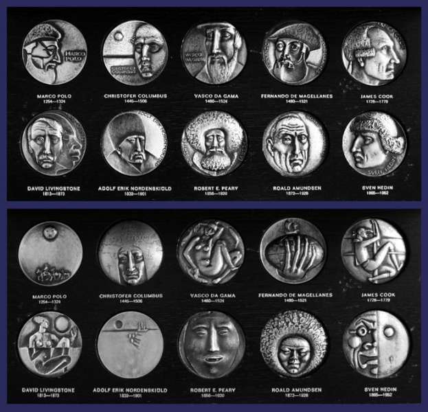 Great Explorers Series, Silver
Medals are housed in a black wooden box.  The top two rows in this combined photo are the obverses, and the bottom two rows are the reverses.

Total silver weight:  663 g
