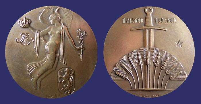 Rau, Marcel, Belgian Centenary, 1930, $30
[b]$30, Contact: [email]jwbirks@hotmail.com[/email][/b]

[b]Photo by John Birks[/b]

Bronze, 50.2 mm, 45 g
Keywords: 4_sale