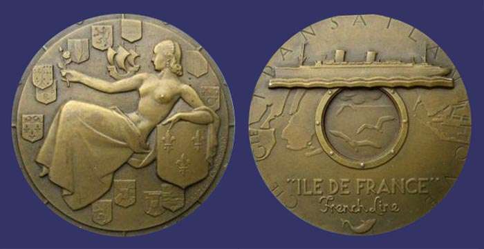 Ile de France, Ocean Liner Medal, 1949
[b]From the collection of Mark Kaiser[/b]
