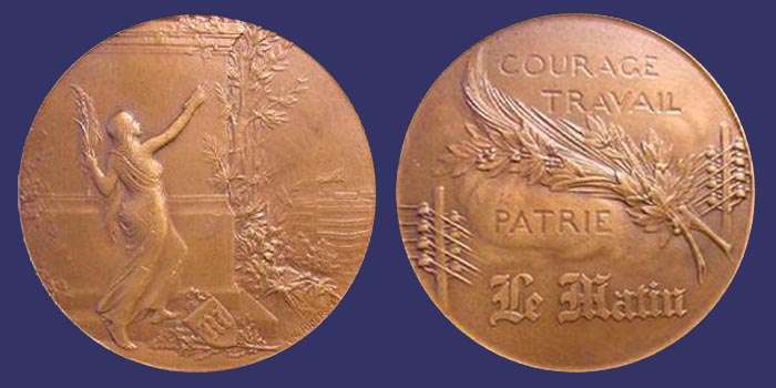 Le Matin's "Courage - Travail - Patrie" Award Medal
[b]From the collection of Mark Kaiser[/b]

No date on medal
