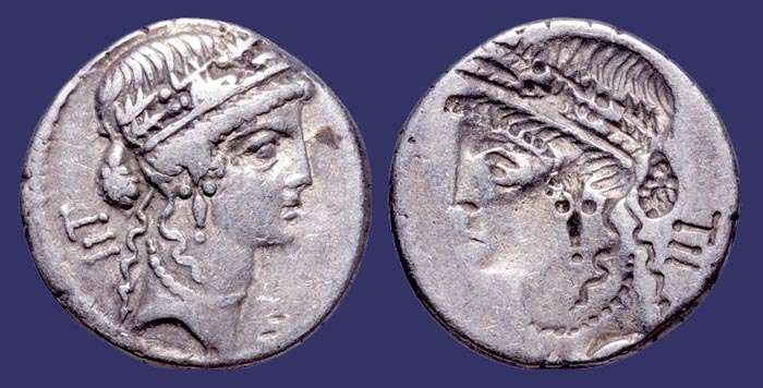 Roman, Silver Denarius, 200-75 BC
