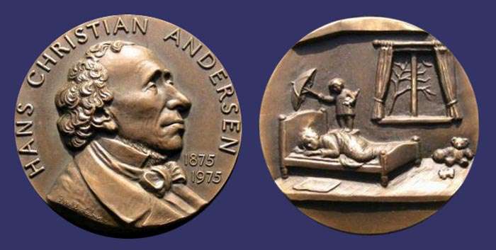 Hans Christian Andersen Death Centennial - Reverse #3, "Thumbelina", 1975
[b]From the collection of Mark Kaiser[/b]

From a set of 8 medals having the same obverse and 8 different reverses
