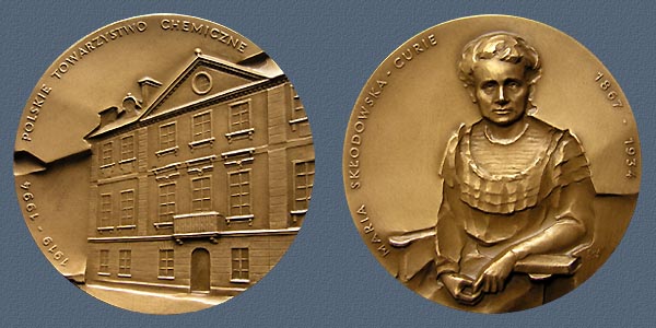 MARIA SKLODOWSKA-CURIE (medal of the Polish Chemical Society), struck tombac, 60 mm, 1994
Keywords: contemporary