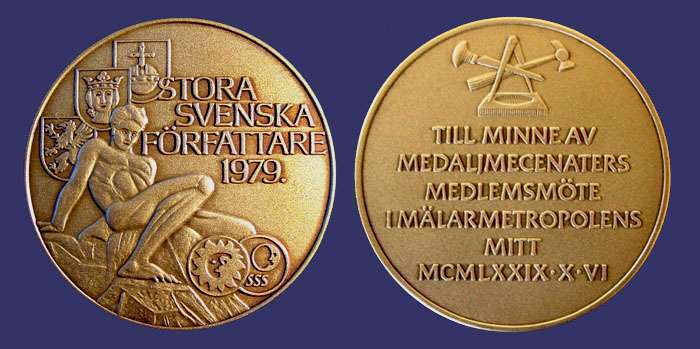 Unsigned, Great Swedish Authors, 1979, $10
[b]$10, Contact: [email]jwbirks@hotmail.com[/email][/b]

[b]Photo by John Birks[/b]

Bronze, 40 mm, 32 g

Keywords: 4_sale