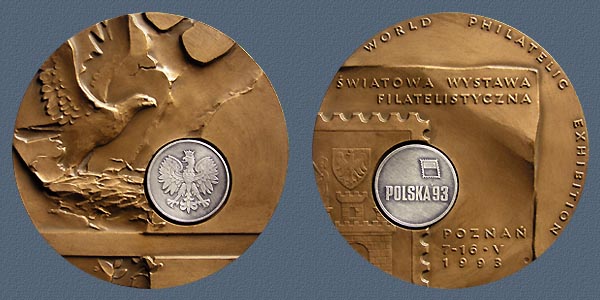WORLD PHILATELIC EXHIBITION IN POZNAN (medal-prize), Struck tombac  and silver, 70 and 20 mm, 1993
Keywords: contemporary