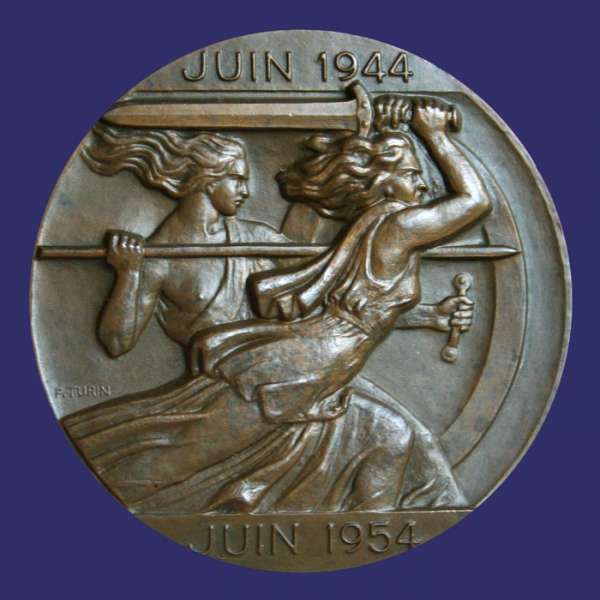 Turin, Pierre, Ten Year Anniversary of Liberation of Cherbourg, 1954, Obverse
