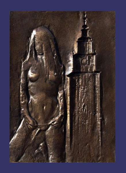 Polish Cast Plaque, Nude Girl and Church
