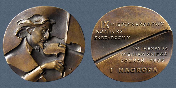 IX INTERNATIONAL VIOLIN COMPETITION (medal-prize), cast bronze, 83x90 mm, 1986
Keywords: contemporary