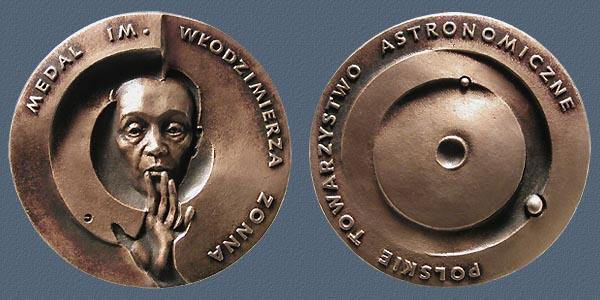 WLODZIMIERZ ZONN (prize medal of the Polish Society of Astronomers), cast bronze, 90 mm, 1981
Keywords: contemporary