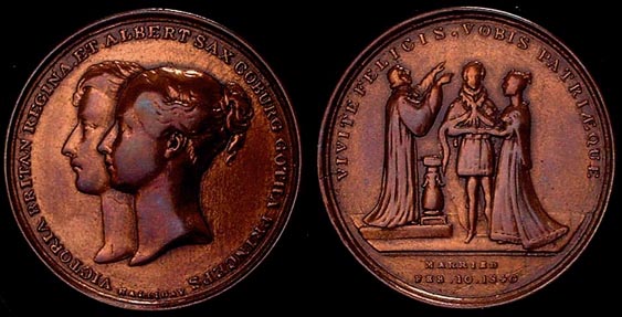1840 Marriage of Victoria and Albert by T. Halliday
 BHM#1912 Rarity "RR" Very Rare copper 13.7gms 32mm
