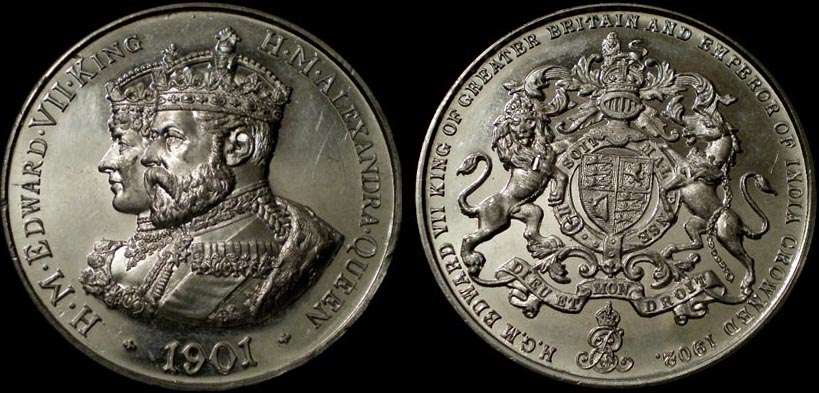 1902 Edward VII coronation by A. Fenwick
BHM # 3759  51mm32.7 Grams white Metal

