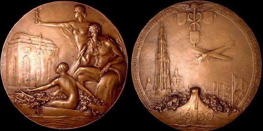 1930 Antwerp Belgium World Expo by Mauquoy
medals of Alfons Mauquoy, no. 163.
70mm Bronze 118grms
