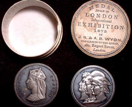 1872 International Expo
Two White Metal set ,struck at the Exhibition BHM # 2942 and 2943 Rarity " C" common
