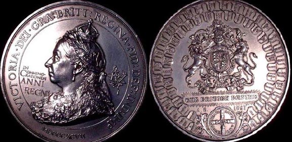 1897 60 th Year of Reign Commemorative
BHM 3511 "R" Rare

silver by F. Bowcher 

55 Shield back, Spinks manufacture. 
