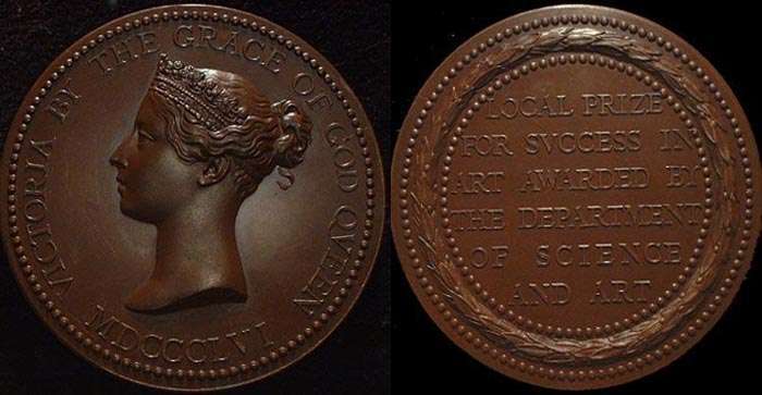 1856 Art Awards by W. Wyon
 Victoria by  W. Wyon Sculptor
 Copper 55mm 80.7gms

Carnarvon Prize Medallion




No Longer in my Collection 10/26/07
