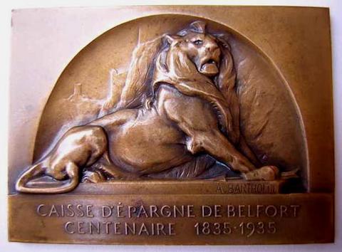 1935 The Lion of Belfort by Bartholdi
Very rare Bronze Uniface plaquette 49.5mm x 67.5 wide 105.5 gms

1835-1935 100 years celebration             
