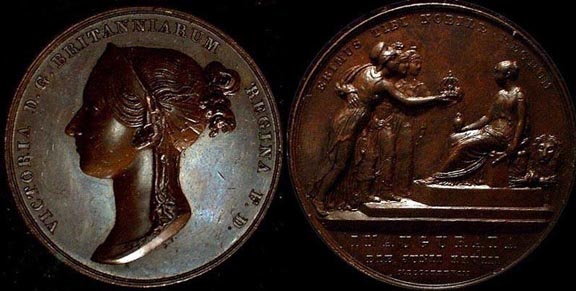 1838 Victoria Coronation By B. Pistrucci
By B. Pistrucci in Copper
BHM#1801 Rarity "C" Common 
mintage 1871 , 37mm, 24gms
Wollaston#26
