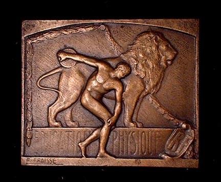 French Physical Education Award by F. Fraisse
Bronze uniface 44grms 41.25mm x 50mm circa 1901
