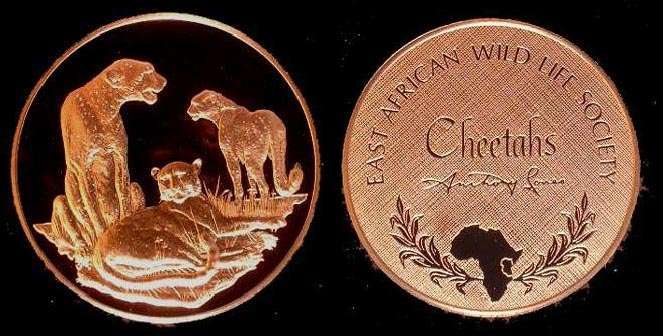 1998 East Africa Wildlife series Cheetas
57.5 gms 51mm Bronze
